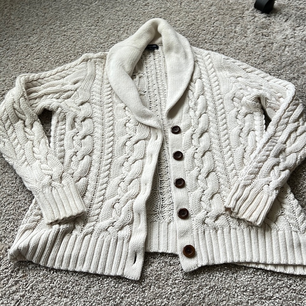 Lands end cable knit cream sweater cardigan